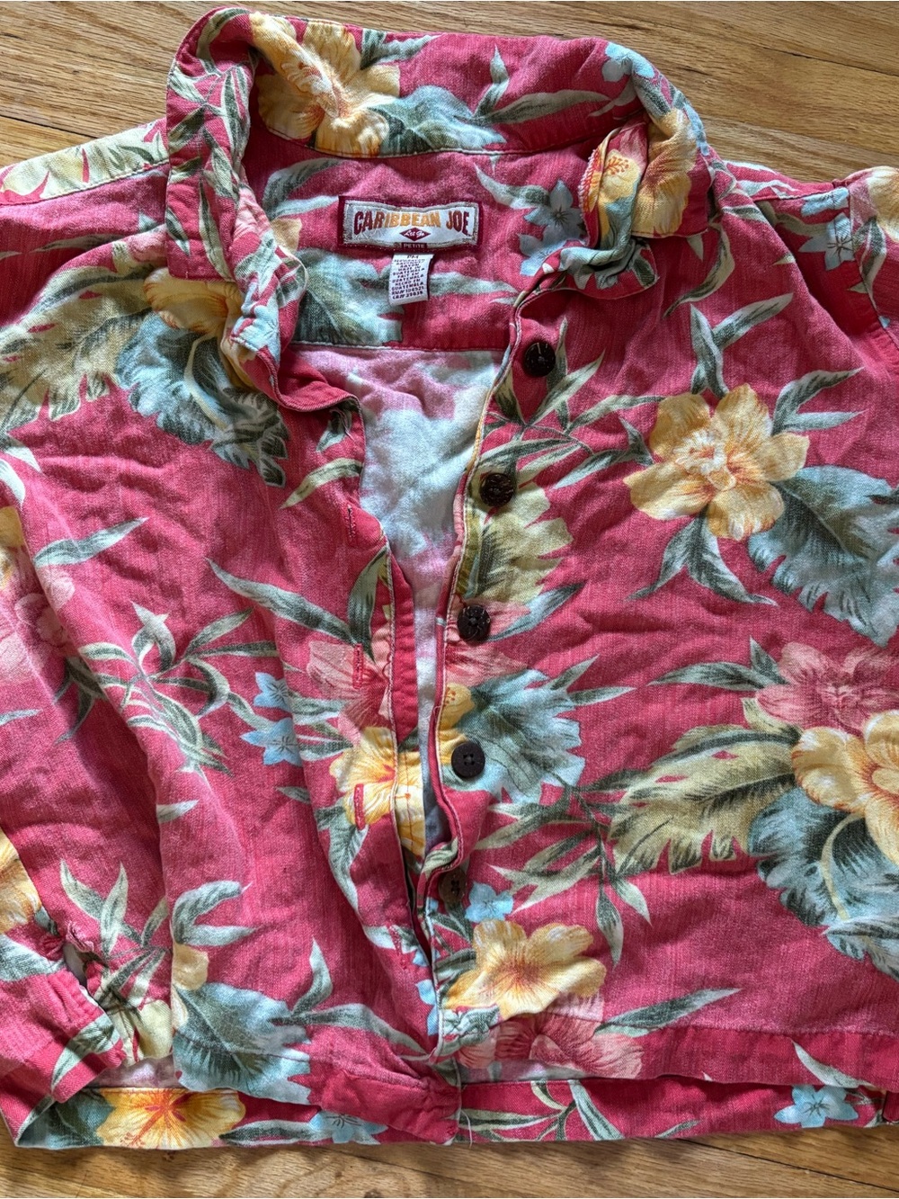 Caribbean Joe Coral Pink Floral Button-Front Shirt Jacket